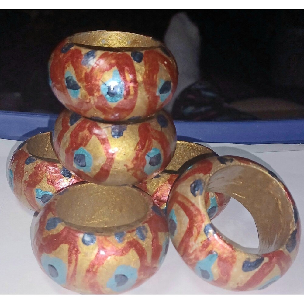 Ooak new Six metal hand painted napkin rings fall colors
